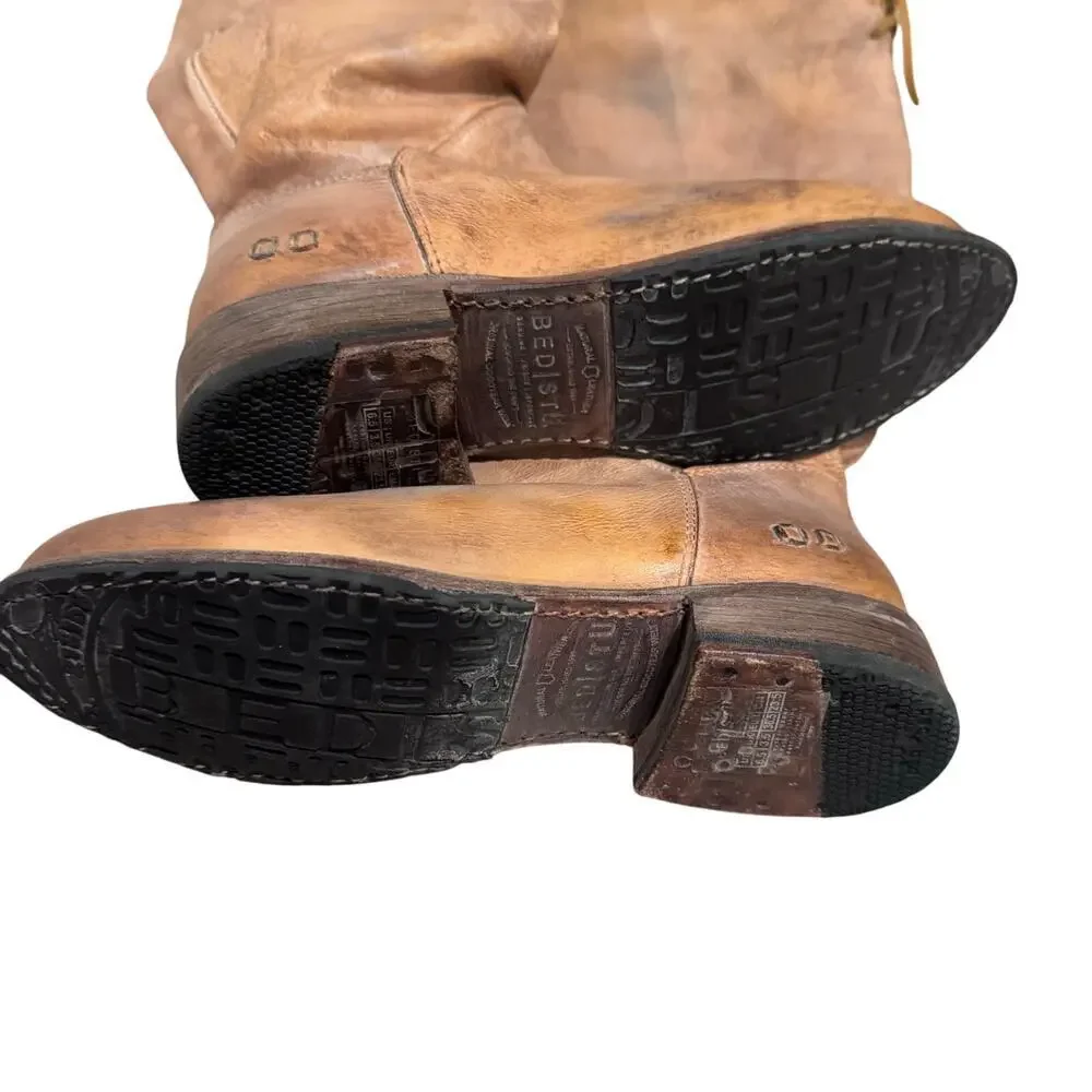 Bed Stu Distressed Manchester Knee High Boots Leather Tan Rustic Sizwe 6.5 NWOB